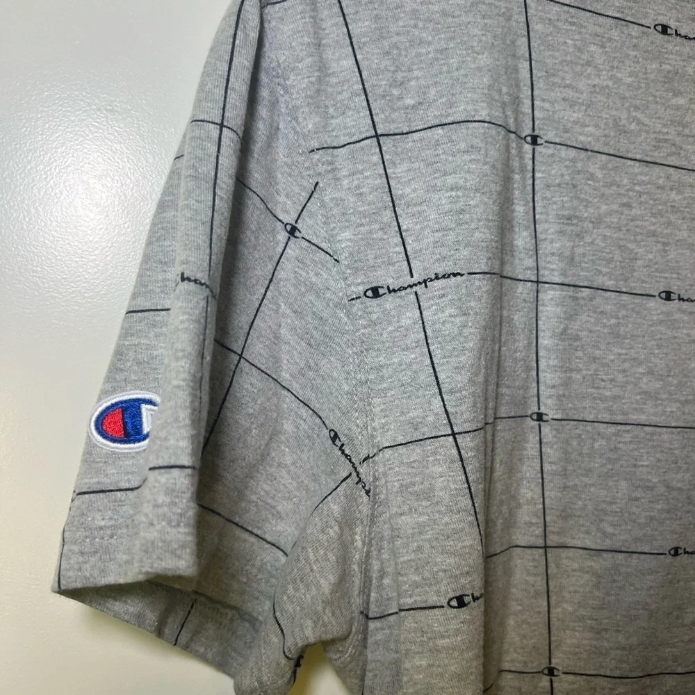 Champion Gray Short Sleeve Tee with Grid Pattern